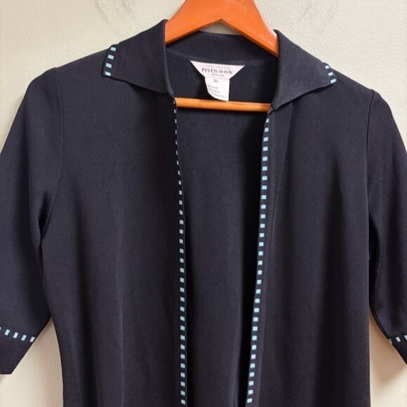 MISOOK Womens Open Front Collared Cardigan Shirt Size XS Preppy Career Classic - Picture 2 of 11